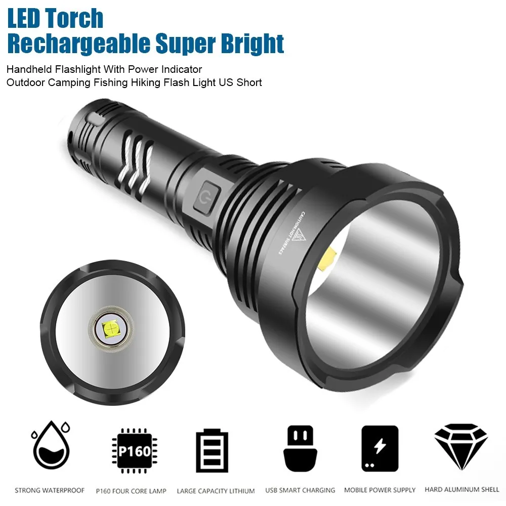 

5 Mode Super Long Distance LED Flashlight with Convex Lens Waterproof Aluminum Alloy Portable Spotlight for Camping Hiking Flash
