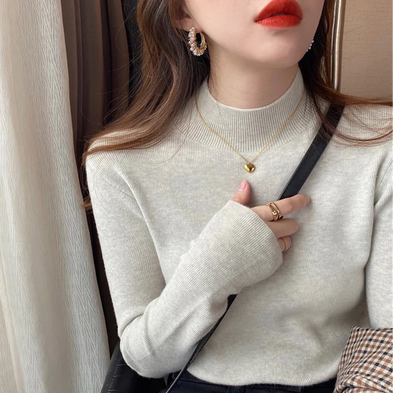 Осенне-зимний нежный топ с воротником средней длины в западном стиле | Женская