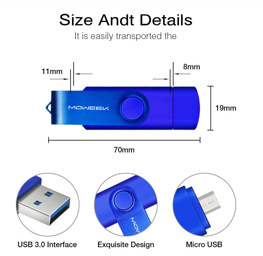 Moweek USB 3,0 OTG USB флэш-накопитель для Android смартфон 8 Гб оперативной памяти, 16 Гб встроенной памяти, 32 ГБ, 64 ГБ, 128 ГБ флэш-накопитель высокой скорости cle USB флеш-накопитель флешка