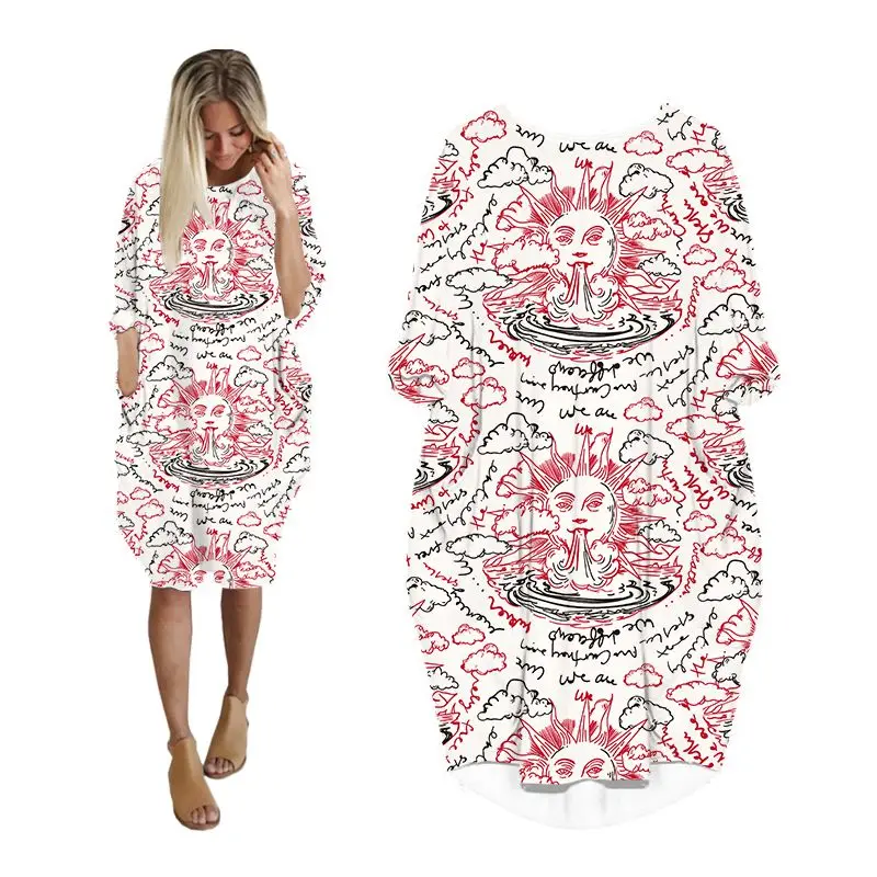 

beach dress women summer 3d print streetwear long sleeve midi dresses fashion casual harajuku plus size clothing vintage clothes