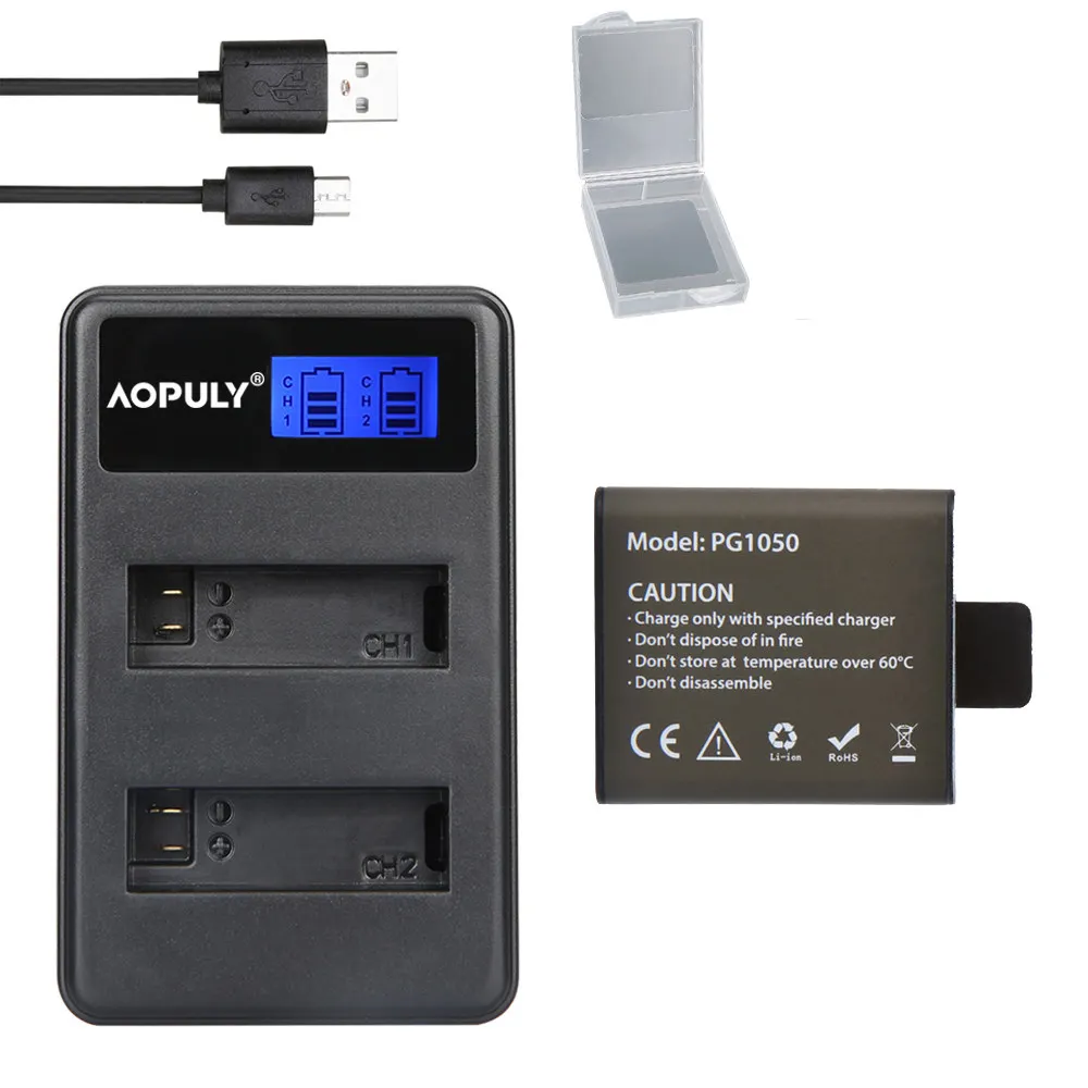 AOPULY PG1050 батарея eken для SJCAM SJ4000 sj5000 SJ6000 sj7000 sj8000 sj9000 H8 H9 экшн-камеры Go Pro Hero Sport Камера M10 eken 4K H8 H9 - Цвет: 1 battery and lcd2