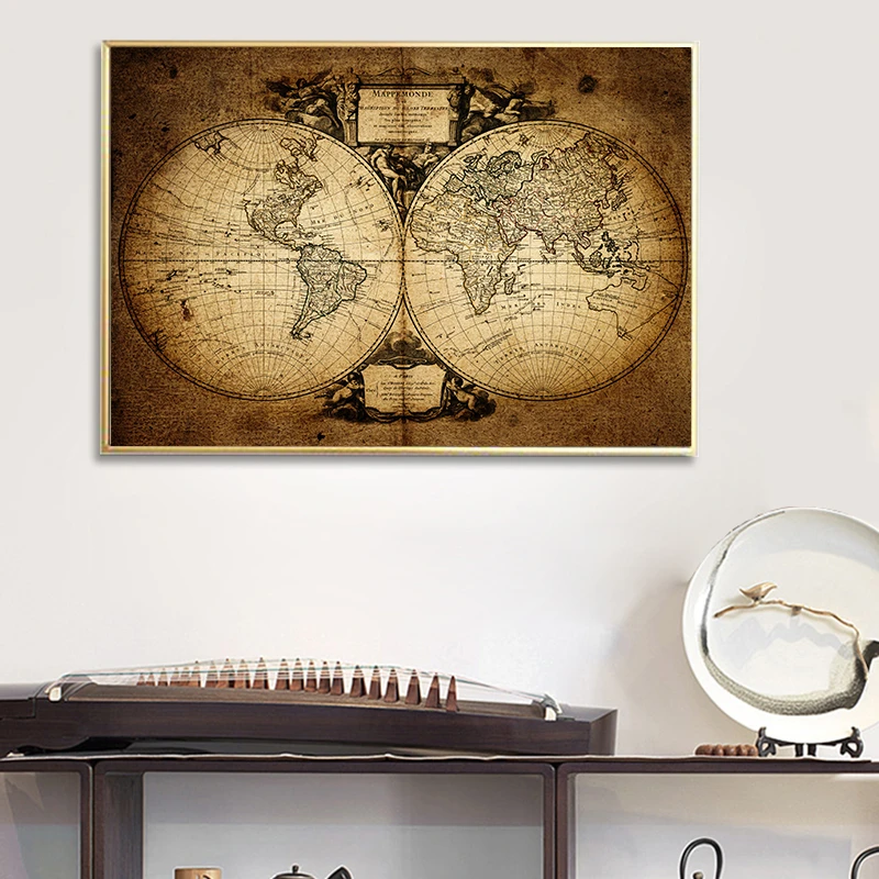 Французская Ретро винтажная большая старинная карта мира плакат печать