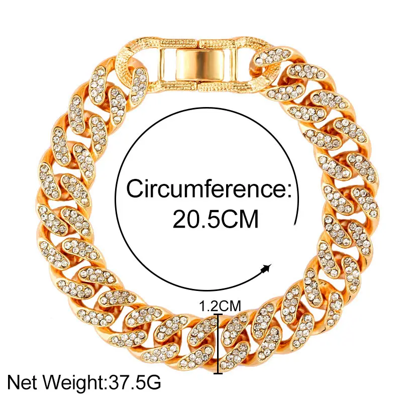 

New Fashion Luxury 12mm Iced Out Cuban Link Chain Bracelet for Women Men Gold Silver Color Bling Rhinestone Bracelet Jewelry