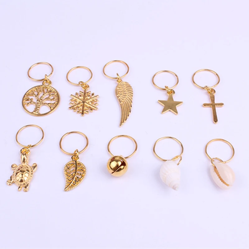 

10Pcs/Pack Golden 11 styles life tree Charms hair braid dread dreadlock beads clips cuffs rings Jewelry dreadlock accessories