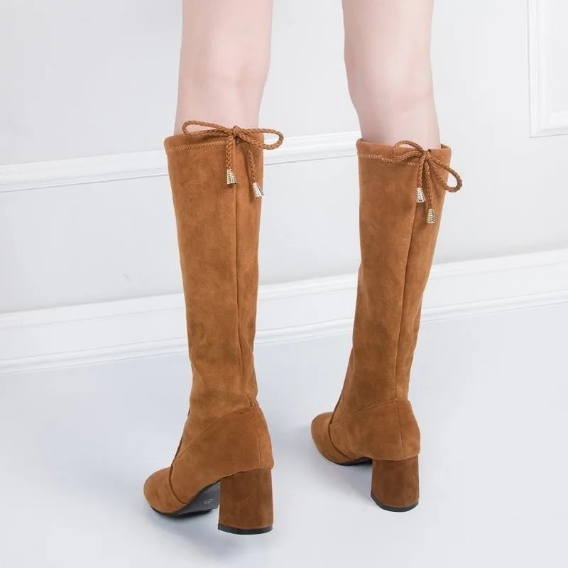 2020 Женская прогулочная обувь Обувь с толстым каблуком Сапоги осень-зима на