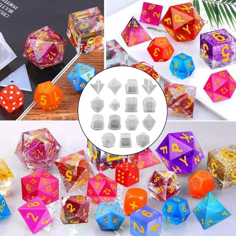 

15 Shapes Irregular Dice Epoxy Resin Mold DIY Crafts Casting Tools Multi-spec Digital Game Silicone Mould