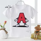 Футболка детская с надписью и буквами алфавита, милая забавная белая рубашка в стиле Харадзюку, летняя мультяшная Одежда для маленьких мальчиков и девочек