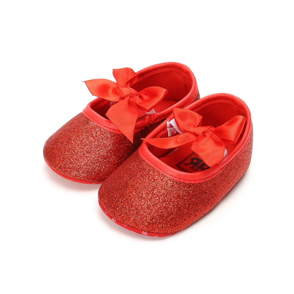 

2019 Baby Shoes Newborn Baby Girls Girls PU Leather Bow Moccasins Sequin Anti-slip Soft Sole First Walkers Baby Shoes 0-18M
