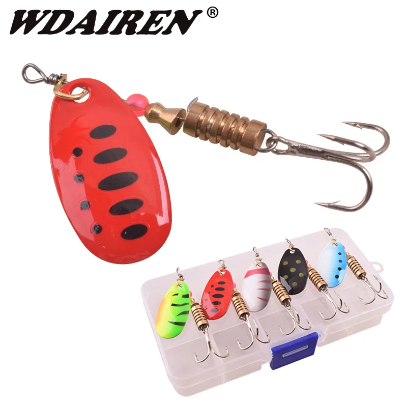 5pcs/Lot WDAIREN Fishing Spoon Lures Set Metal Spinner Bait Wobbler Artificial Baits Treble Hook Isca Bass Tackle With Box Kit