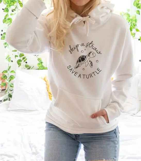 

Skip A Straw Save A Turtle Hoodies Casual Protect Ocean Slogan Pullover Skip Clean Ocean Vintage Trendy Sweatshirt Unisex Jumper