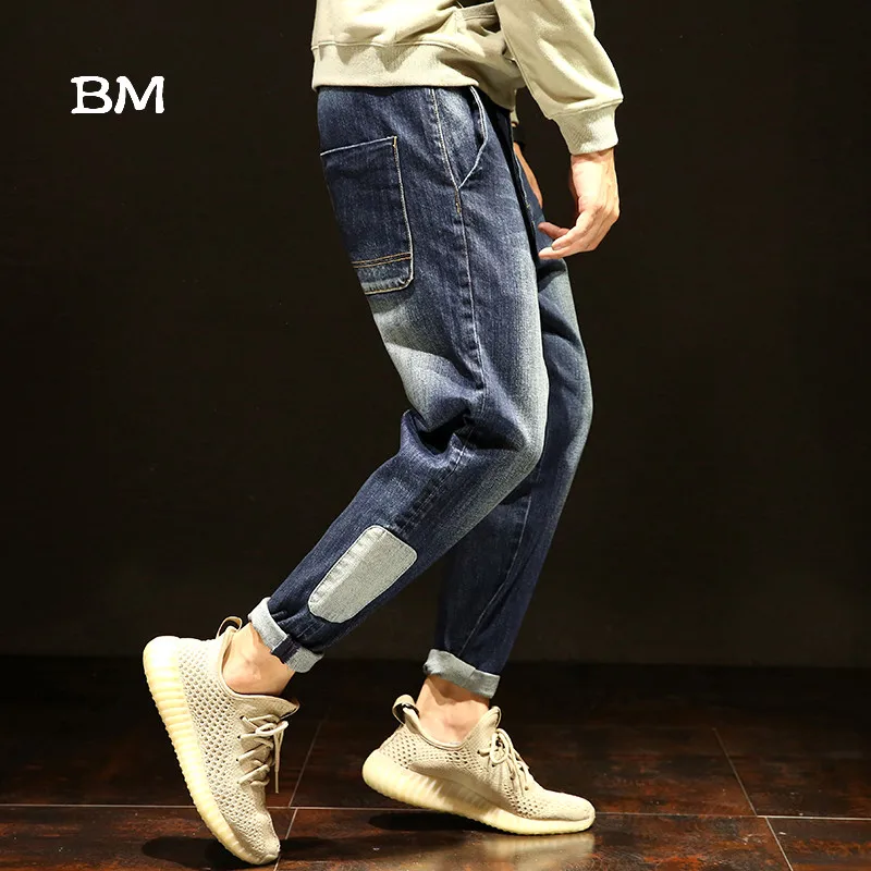 Мужские теплые джинсы-шаровары модная брендовая свободная одежда в стиле хип-хоп