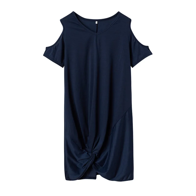 

2021 summer new short sleeve summer dress pure color spring/summer off-the-shoulder kink T-shirt dress women's wear