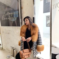russian style real lamb wool blends trench coats with plush natural fox fur cuffs and collar warm real cashmere outerwear
