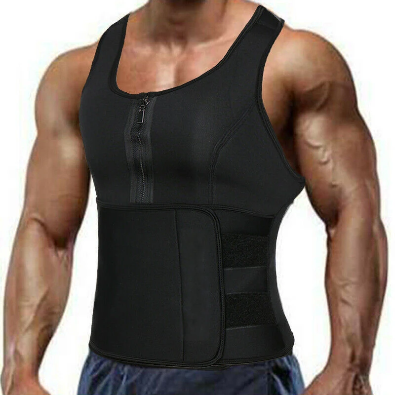 

Neoprene Sauna Workout Suit Men Waist Trainer Corset Slimming Vest Zipper Body Shaper with Adjustable Tank Top Faja Shapewear