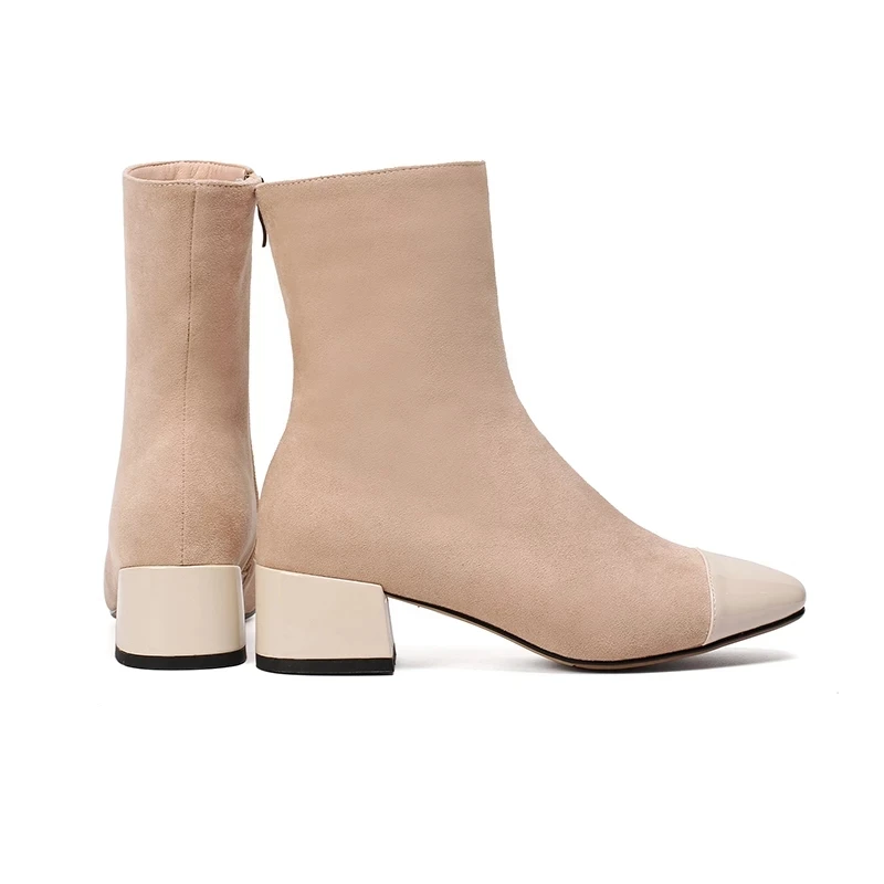 

Plus Size 9 10 11-13 boots women shoes ankle boots for women ladies boots Splice side zipper with square head thick heel