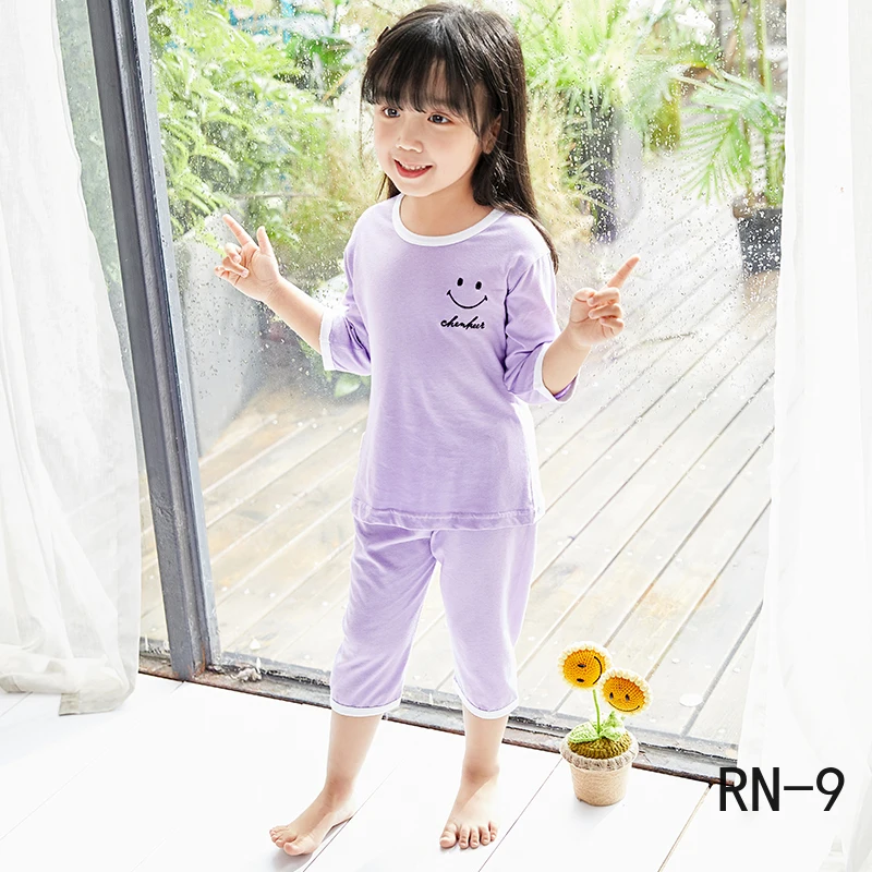 Летние хлопковые пижамы для детей 2020 детские с рукавом три четверти повседневный