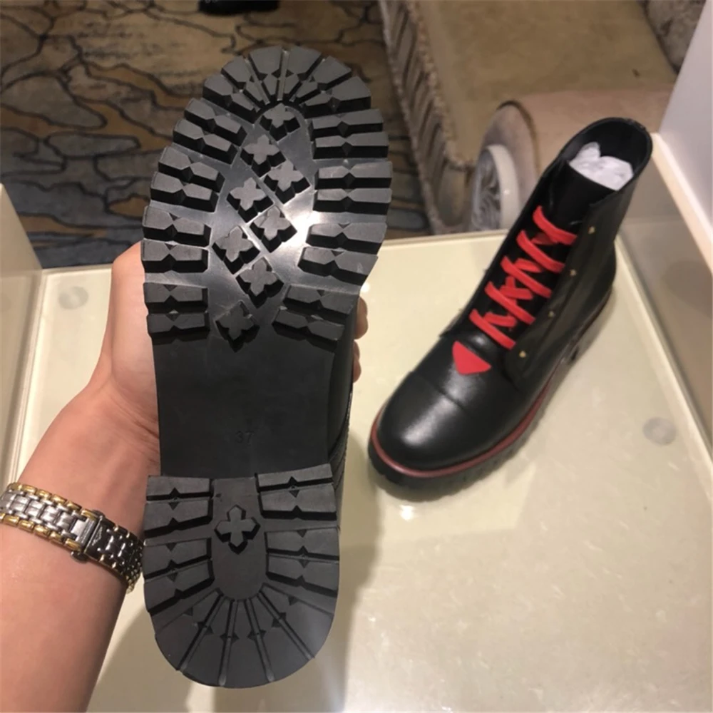 Women Luxury Designer Brand Genuine Leather Cow Boots Female Winter Short Round Toe Lace-up Shoes Size35-41 | Обувь