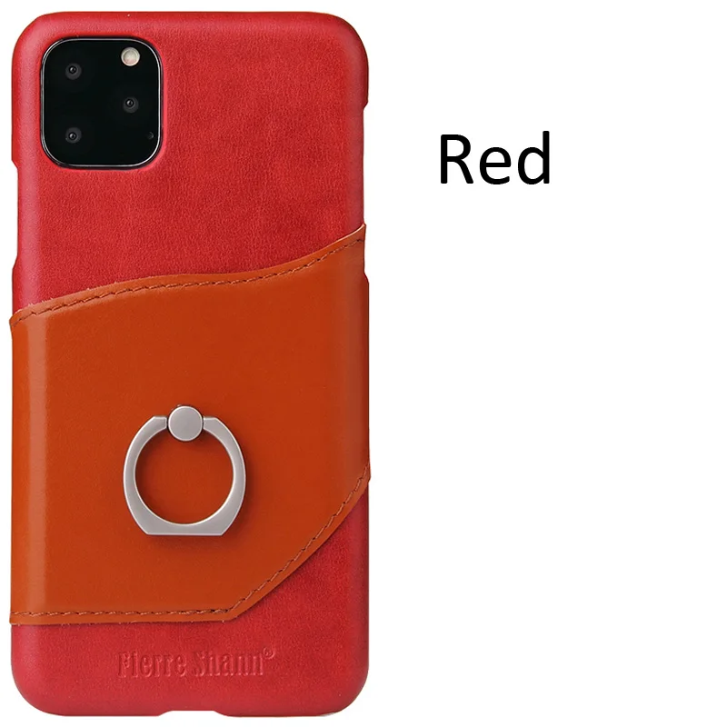 Натуральная телячья кожа чехол для iPhone 11 Pro Max кольцо пальцевый держатель задняя крышка оболочка - Цвет: Red