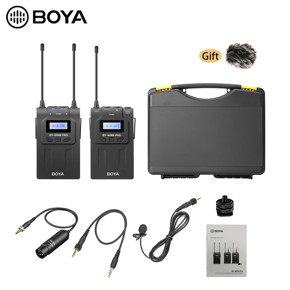 

BOYA BY-WM8 Pro-K1 UHF Dual-Channel Lavalier Wireless Microphone System with LCD Screen for Canon Nikon DSLR Camera Camcorder