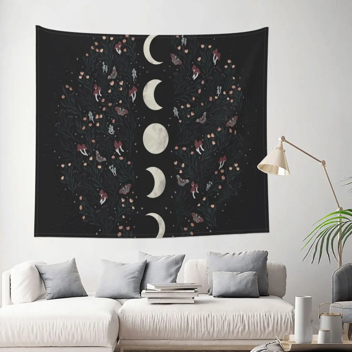 

Moon Phases With Botanicals And Stars Tapestry Forest Nature Decoration Wall Room Home Decor Hanging Living room Kawaii Cute