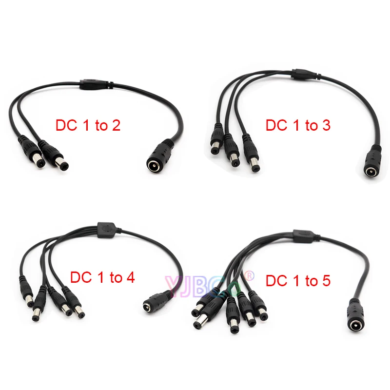 

1pcs CCTV Security Camera Cable Splitter 1 DC Female To 2/3/4/5 Male plug Power Cord adapter Connector for LED Strip light tape