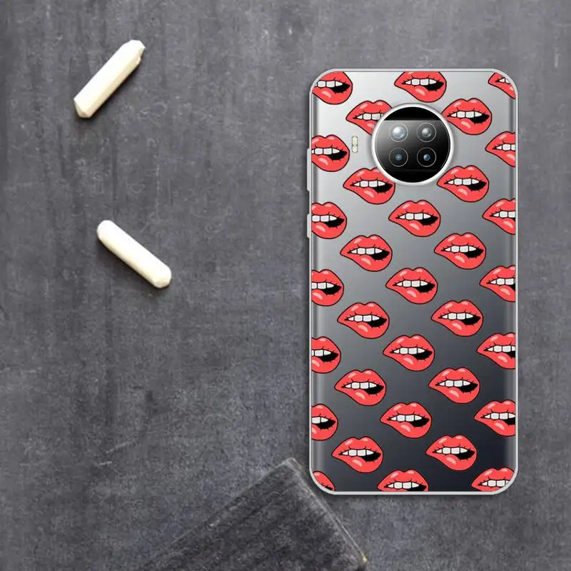 

Sexy Girl red Lips Kiss Phone Case Transparent for Xiaomi Redmi note 10 t 8 9 pro lite 11