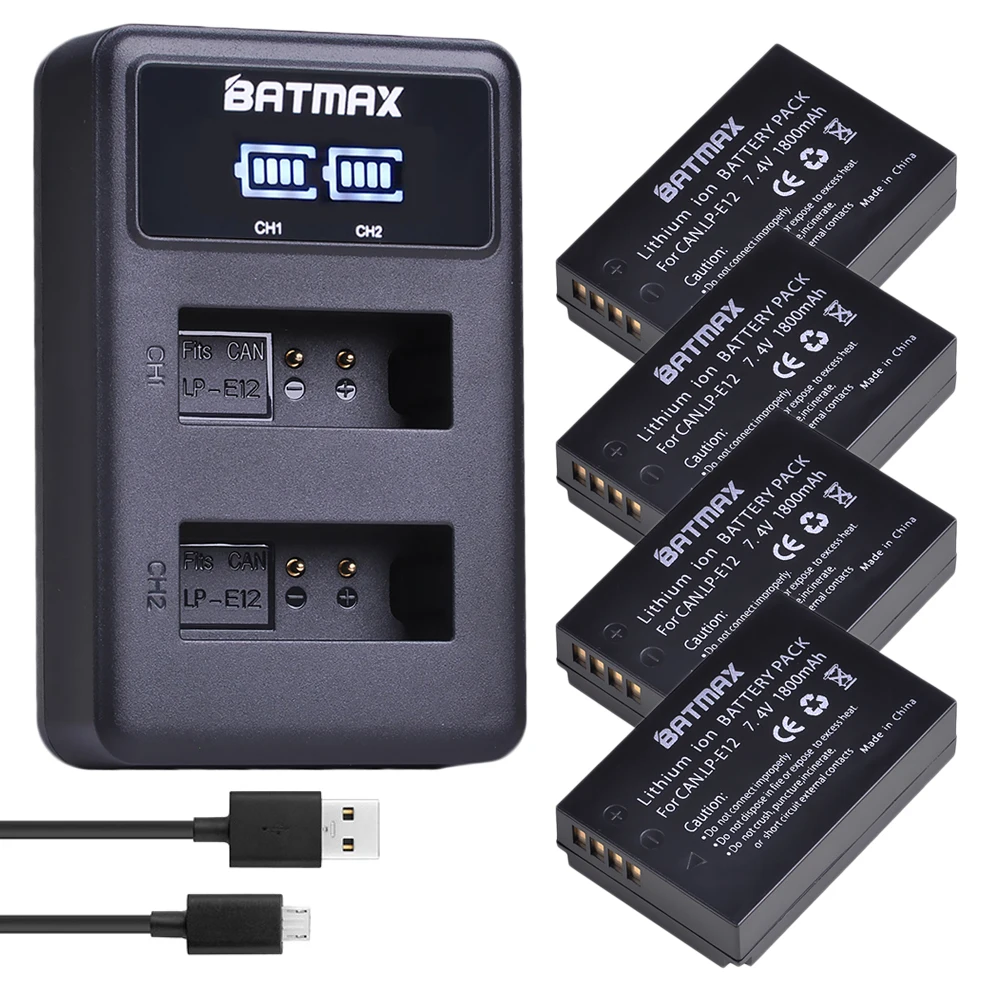 Batmax 1800 мАч LP E12 LPE12 батарея + светодиодный двойной USB зарядное устройство для Canon EOS