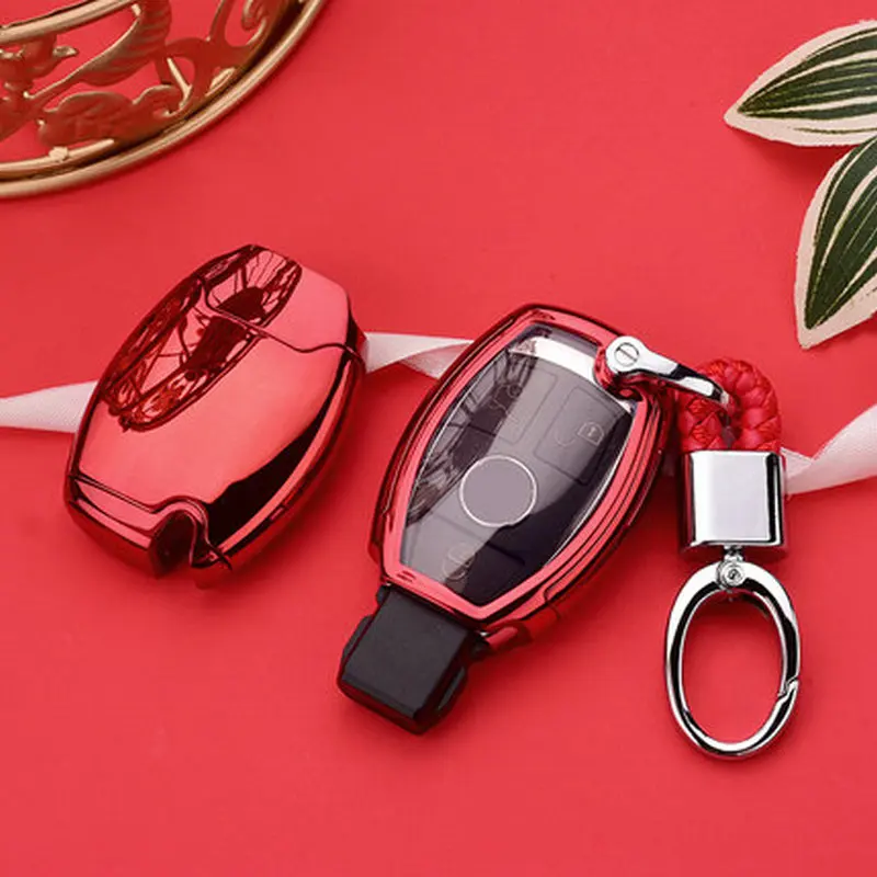 red with keychain Высокое качество PC+ TPU чехол для ключей защитный чехол для Mercedes benz A B R G Class GLK gla w204 W251 W463 W176 - Название цвета: red with keychain