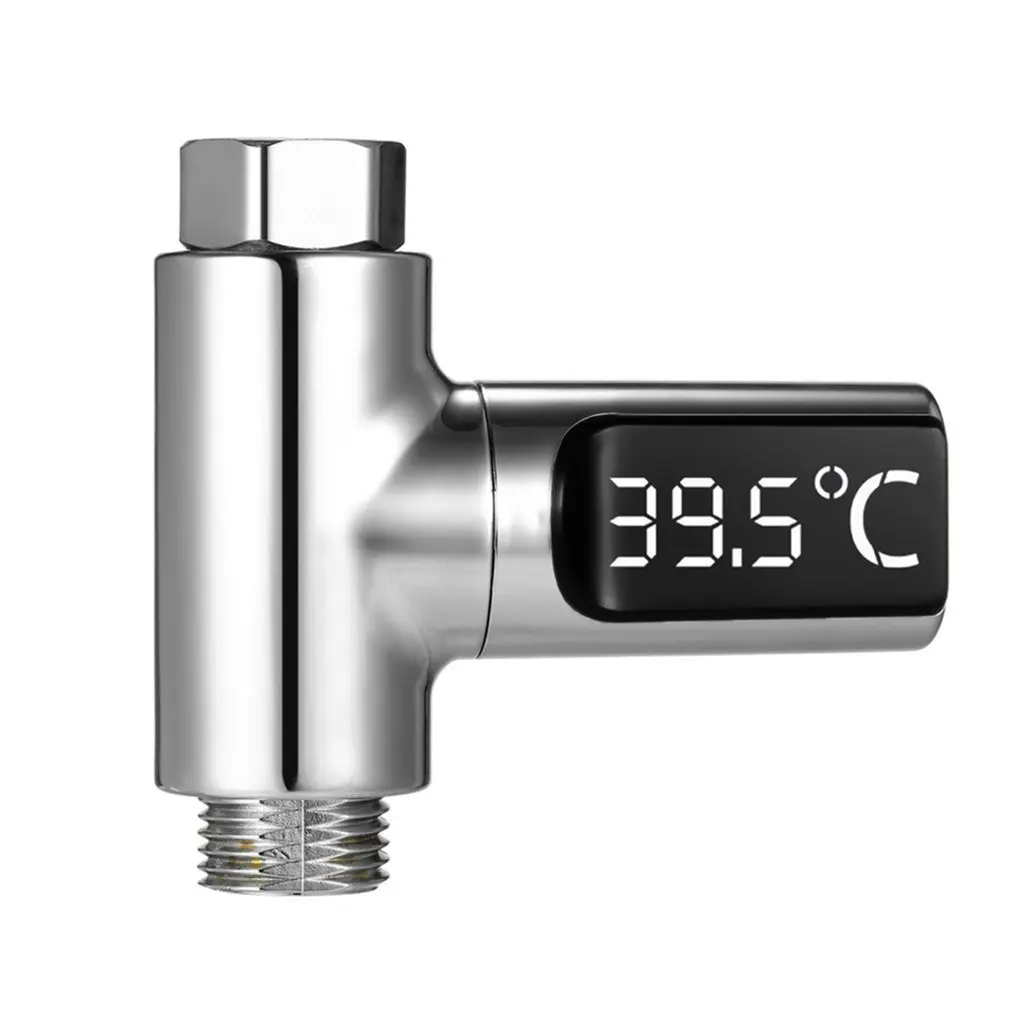 

LEDx Display Celsius Water Temperature Meter Monitor Electricity Shower Thermometer 360 Degrees Rotation Flow Self-Generating