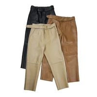 2021 factory new arrival women fashion genuine leather pencil pants ninth pants