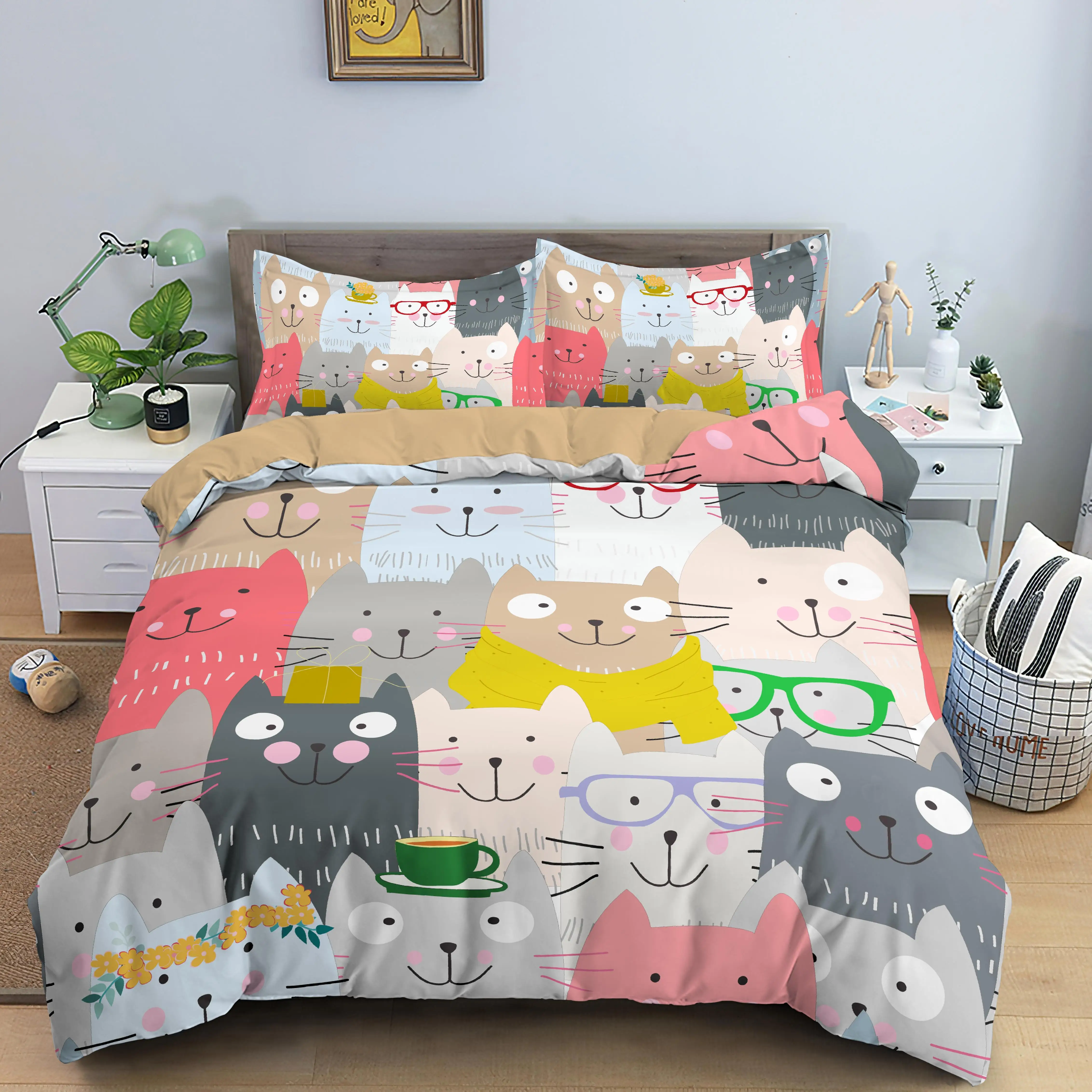 Зимний комплект постельного белья с рисунком единорога/кота/динозавра