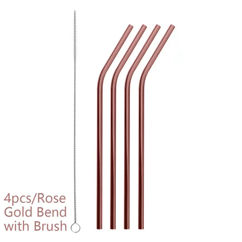 4 Rose gold Bent 4/8 шт 7 цветов металлическая соломинка из нержавеющей стали для питья в многоразовых соломинках - Цвет: 4 Rose gold Bent