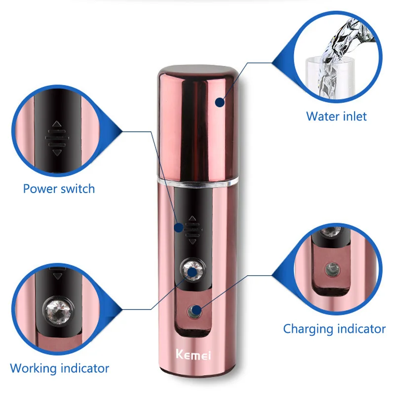 Kemei женский вапоризатор спа лица нано туман спрей портативный увлажняющий