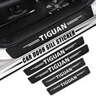 4 шт., наклейка на порог автомобильной двери из углеродного волокна для Tiguan MK2 2016 2017 2018 2019 2020, аксессуары для порога автомобильной двери