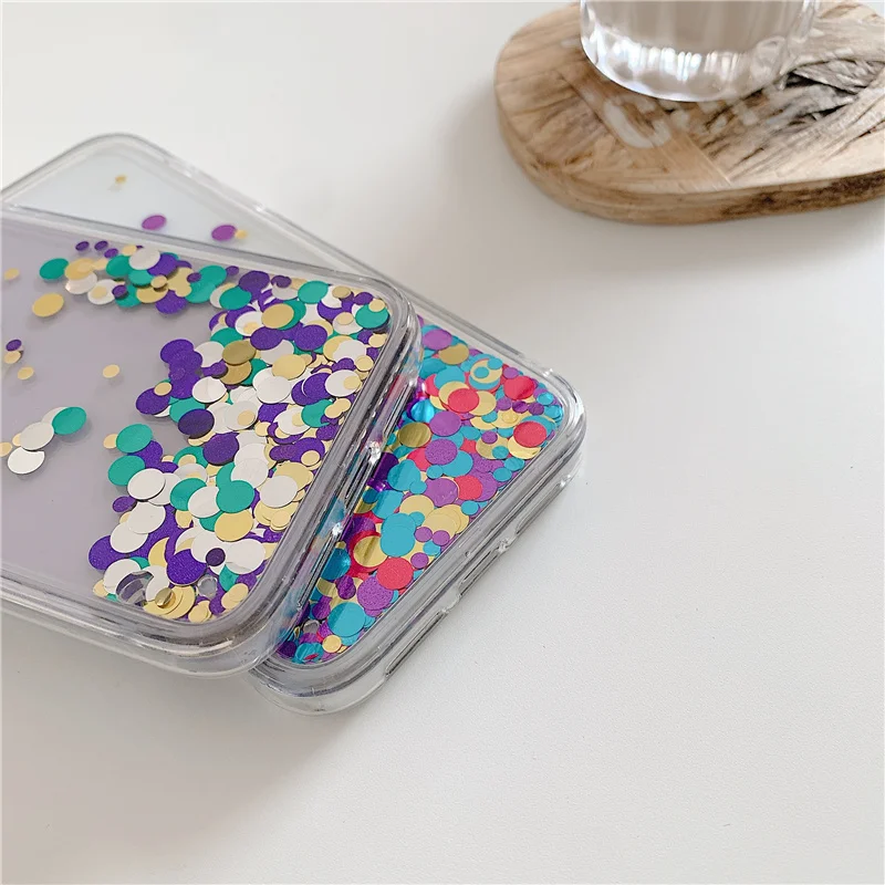 

Rainbow colorful sequins quicksand phone case for iphone 12 11 Pro Max cover for iPhone X XR XS 7 8 Plus dynamic dots hard cases