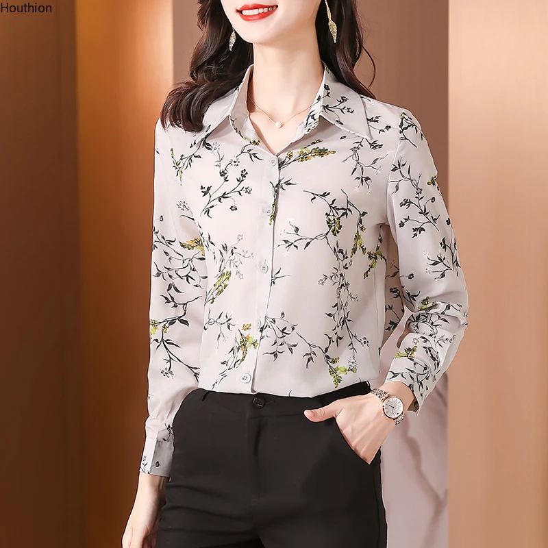 

Print Women's Blouse Loose Polo Girl's Shirt Summer Fashion Long Sleeve Top Casual Plus Size Chiffon Lady Blusas Houthion