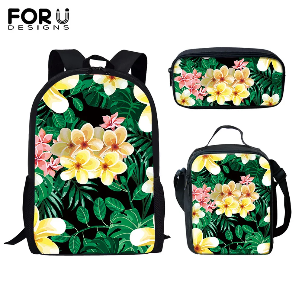 

FORUDESIGNS Tropical Plumeria Floral Print Teen Girls School Backpack Kids Bookbag Set with Lunch Box Pencil Case Mochilas