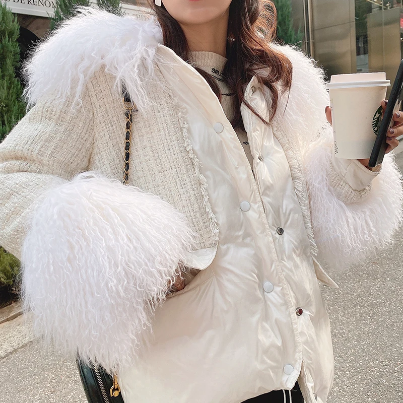 Женский пуховик на 90% утином пуху MISHOW белый толстый короткий с капюшоном и