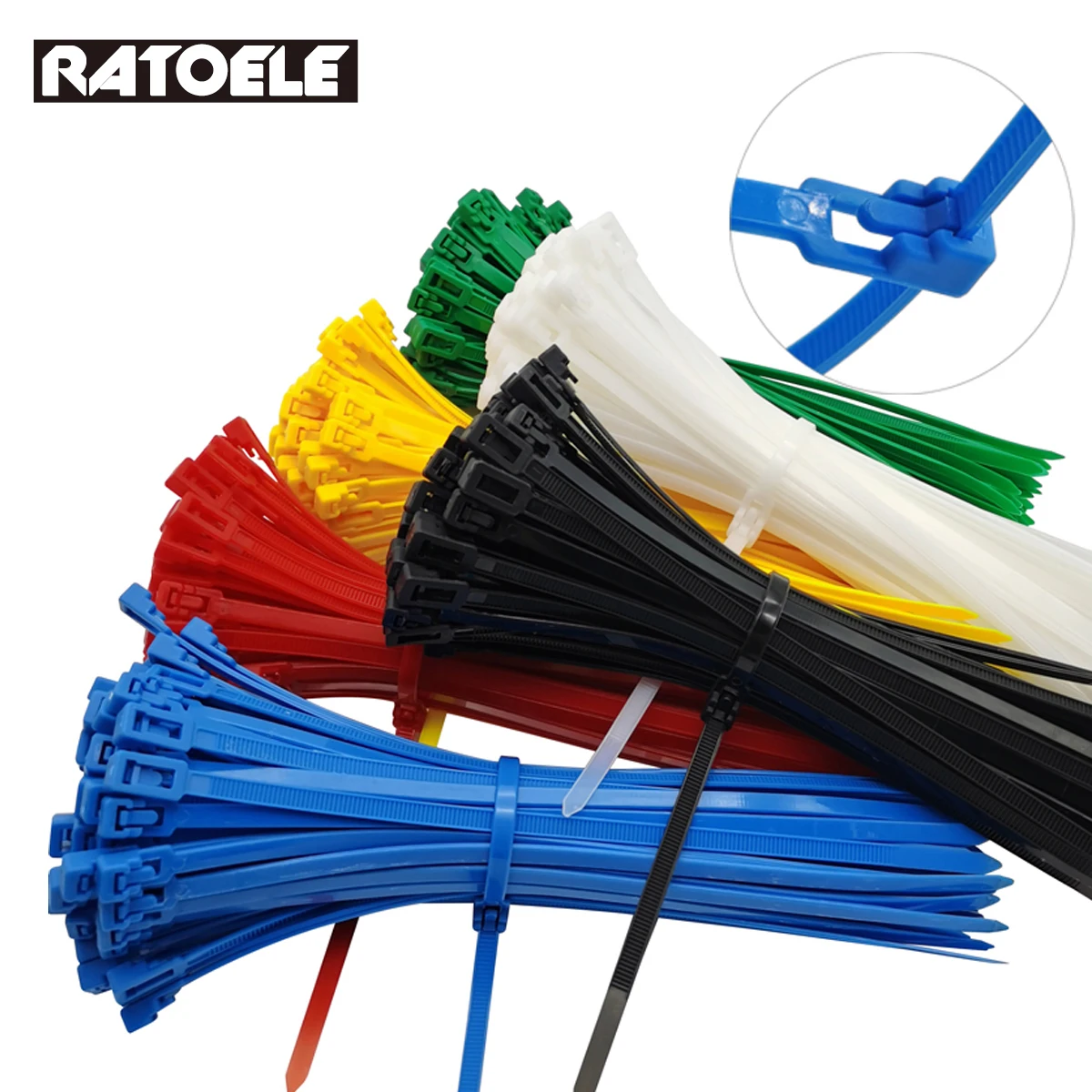 

50PCS 5*200MM Releasable Cable Tie Colored Plastics Reusable Cable Ties Loop Wrap Nylon Zip Ties Bundle Ties