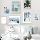 Средиземноморское море строительство кокосовое дерево пейзаж настенная живопись холст постеры и печать, Картина Настенная для декора гостиной