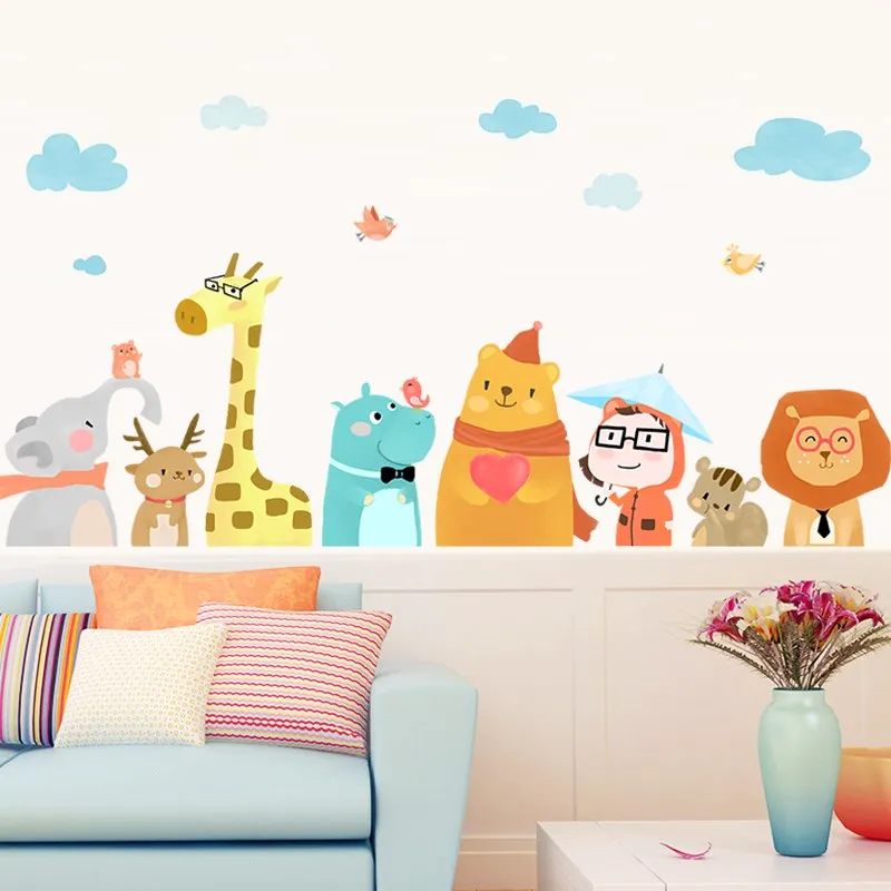 Мультфильм милые животные друзья наклейки на стену для гостиной диван ТВ фон