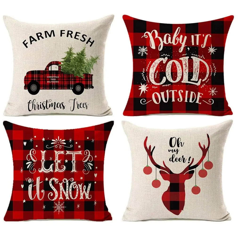 

4 Pcs Linen Sofa Pillow Cushion Cover Christmas Theme Pillowcase Warm Living Room Bedroom Decorative Pillows Festive Decoration