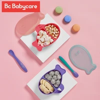 bc babycare baby portable divided feeding bowl with matching spoon infant toddles food lunch box double slots baby feeding bowl