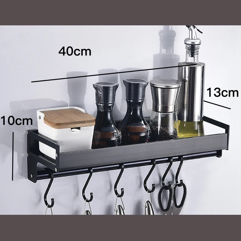 

Spice Rack Organizer with S Hooks Wall Mounted Holder Metal Floating Shelves with Towel Bar for Home Bathroom Kitchen