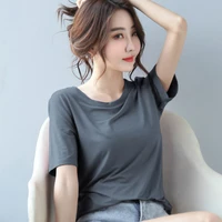 shirt solid color top loose korean version of bottoming shirt s 2021 summer new women s short sleeved women o neck sweet art