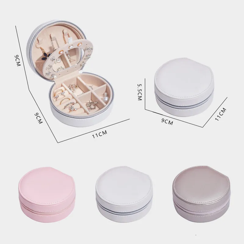 

New Waterproof Leather Mirror Jewelry Box Ring Earrings Organizer Ear Studs Display Stand Holder Rack Showcase Plate Storage Box