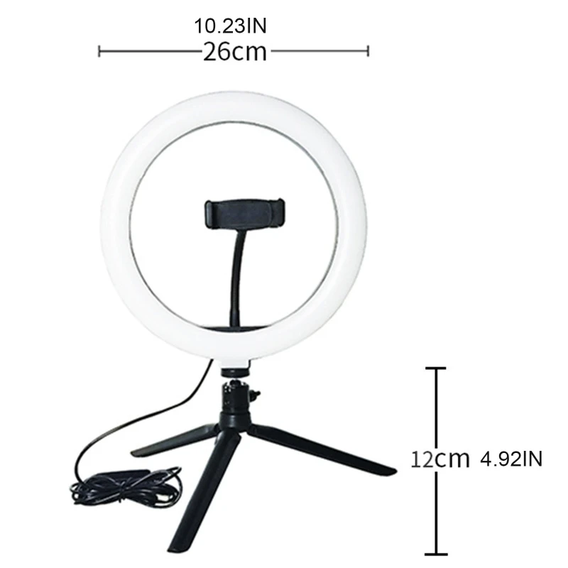 

LED Ring Lamp with Tripod Stand and Cellphone Holder Kit Mobile Phone Live Broadcast Selfie Fill Light Vlog Video Photography