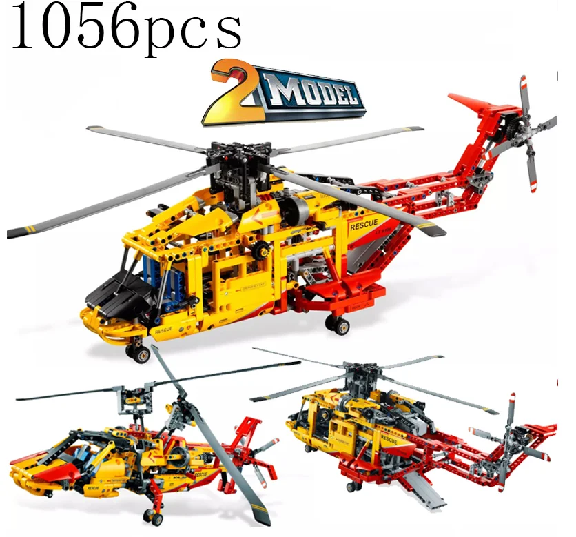 TECHNICAL 3357 CITY Rescue Helicopter 2IN1 Aircraft Plane Model Building Blocks Bricks Toys For Children Gifts lepinly 9396
