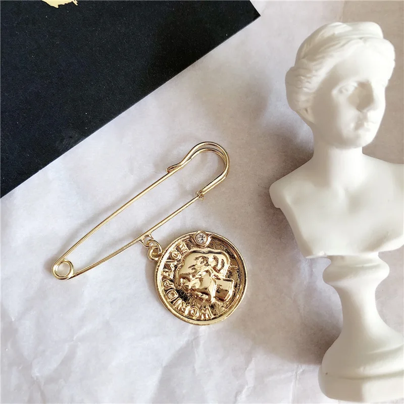 2019 Ретро зимняя золотая металлическая брошь для монет винтажная панк заколка