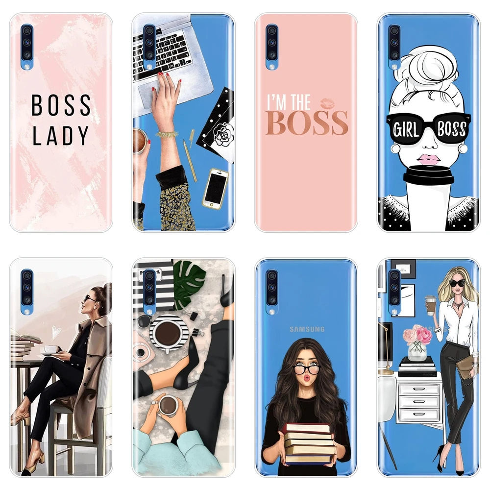 Чехол для телефона Samsung Galaxy A40 A30 A20 A10 Girl Boss Женский мягкий силиконовый розовый